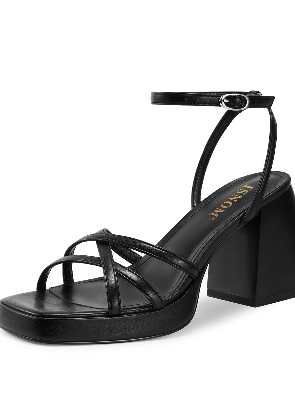 INSOMNÉ Black Strappy Platform Heels Block Chunky Sandals